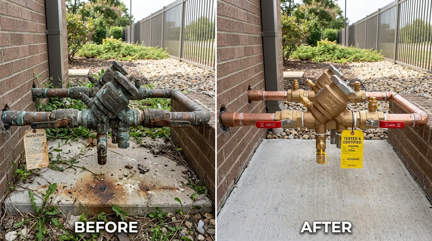 Before and After Backflow Testing Repair and Replacement by Stanley Rora Plumbers in Aurora CO