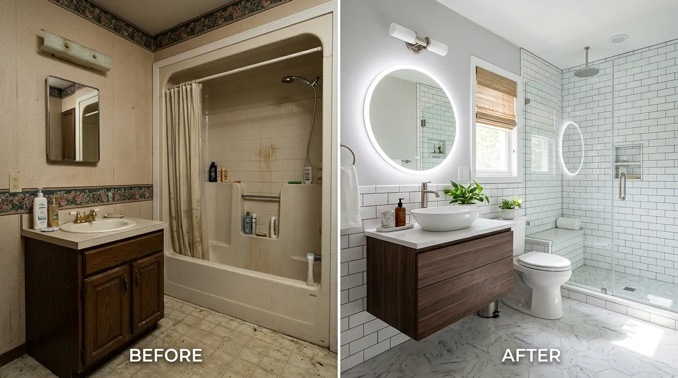 Bathroom Remodeling Before and After - Stanley Rora Plumbers Aurora CO - Licensed Plumbing Upgrades for Tubs Showers Toilets and Vanities