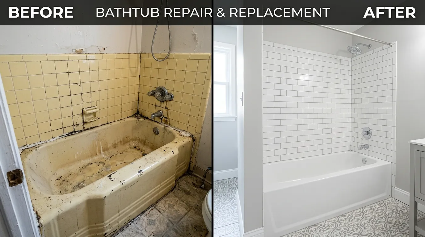 Bathtub Repair and Replacement Before and After - Stanley Rora Plumbers Aurora CO