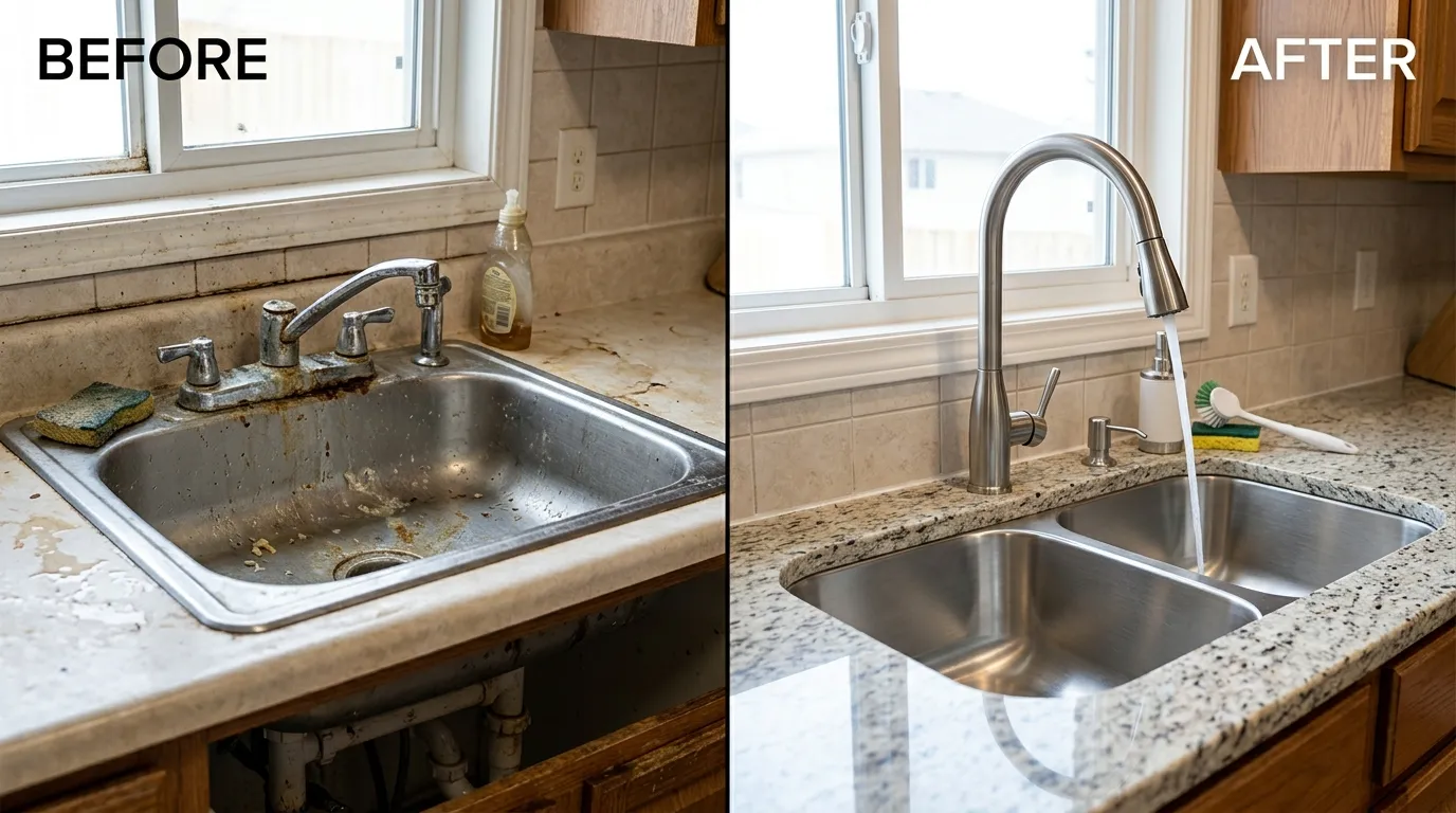 Faucets and sinks repair replacement before after Aurora CO