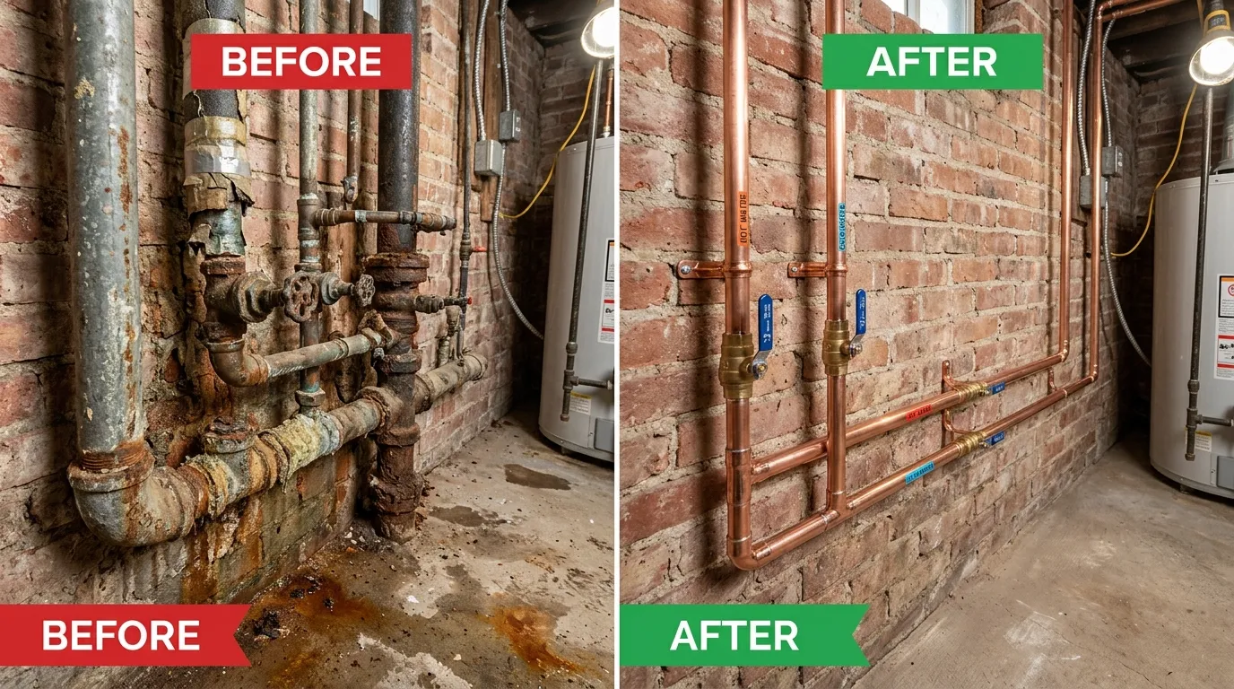 Pipe Repiping Repair and Replacement Before and After — Stanley Rora Plumbers Aurora CO