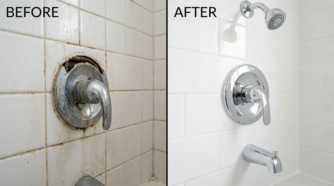 Shower Valve Repair and Replacement Before and After - Stanley Rora Plumbers Aurora CO