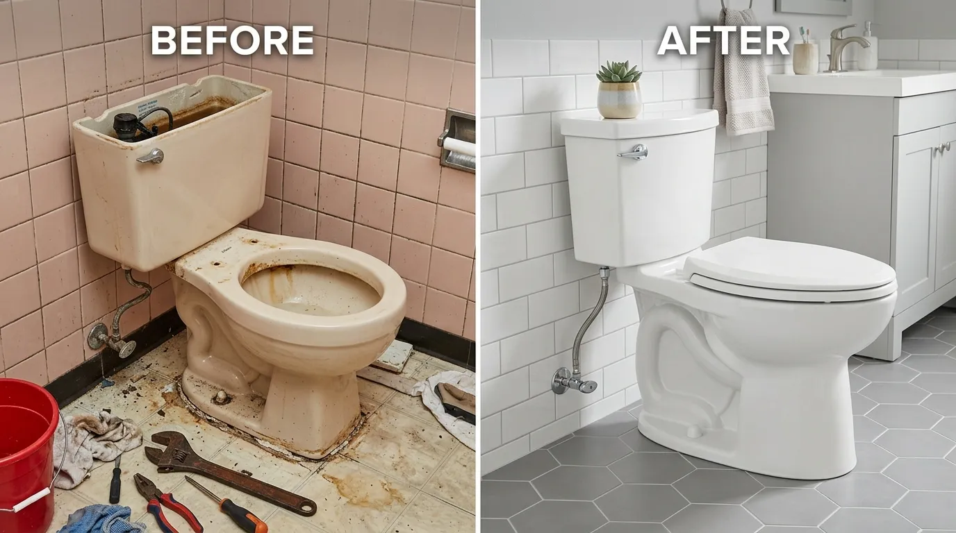 Toilet repair replacement services before after Aurora CO