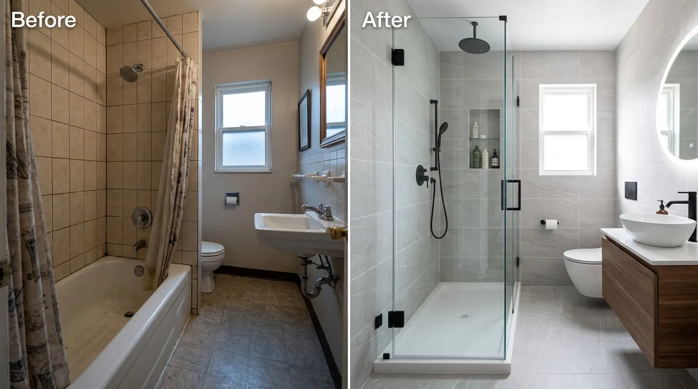 Tub-to-Shower Conversion Before and After - Stanley Rora Plumbers Aurora CO