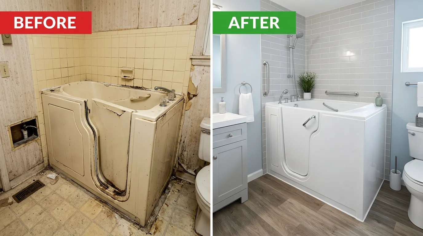 Walk-in Tub Repair and Replacement Before and After — Stanley Rora Plumbers Aurora CO