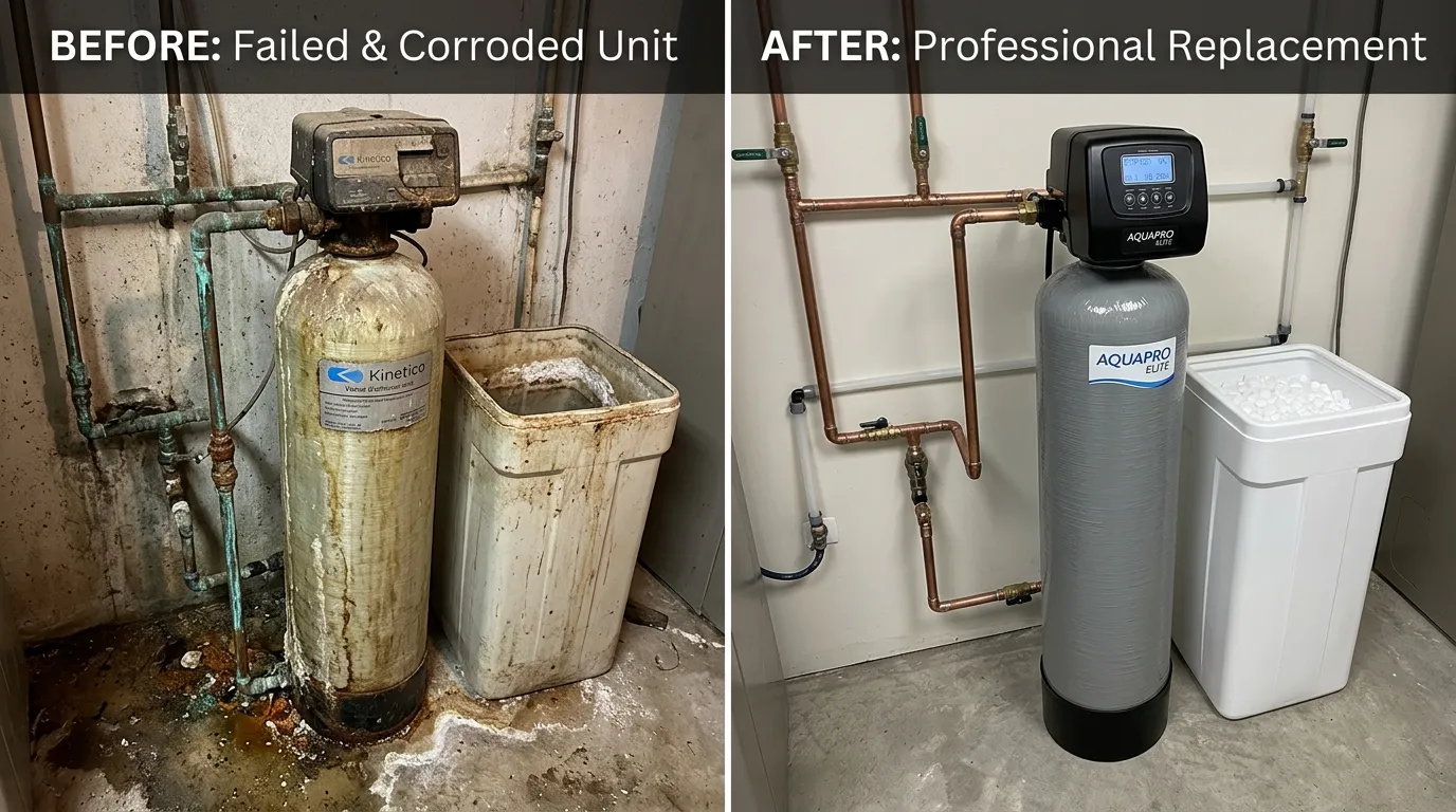 Water Softener Replacement Before and After - Stanley Rora Plumbers Aurora CO